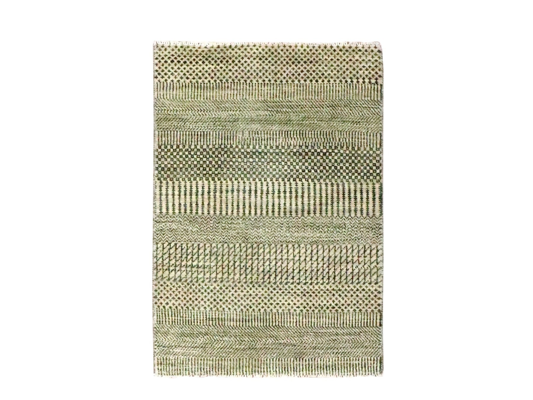 Beige 2'0" x 3'0" Modern and Contemporary Hand knotted Wool Rug - Sku: O076634