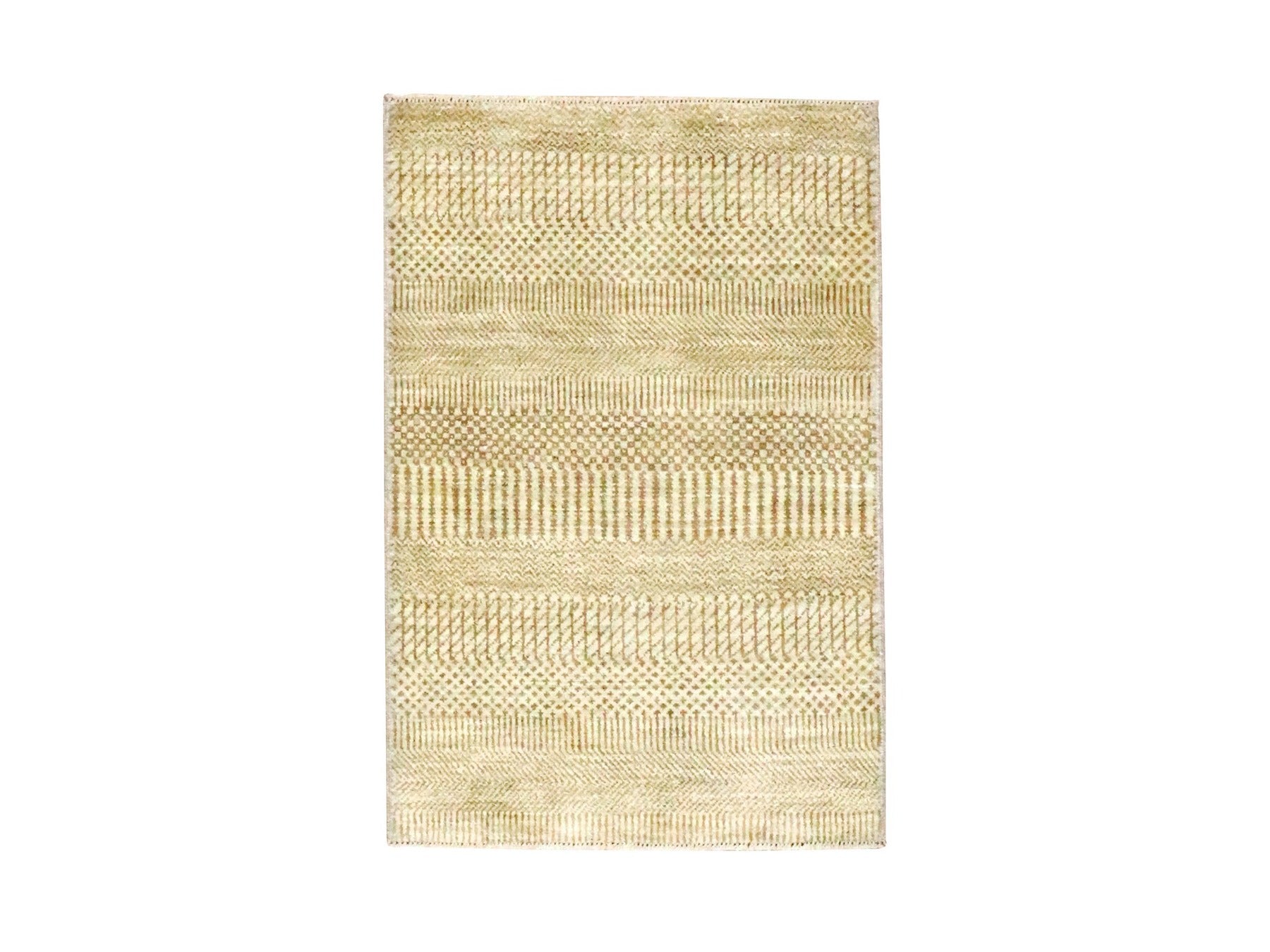 Beige 2'0" x 3'0" Modern and Contemporary Hand knotted Wool Rug - Sku: O076642