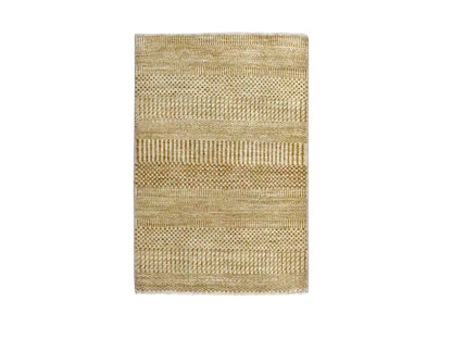 Beige 2'0" x 3'0" Modern and Contemporary Hand knotted Wool Rug - Sku: O076643