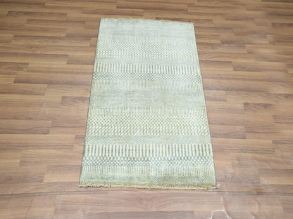 Beige 2'0" x 3'0" Modern and Contemporary Hand knotted Wool Rug - Sku: O076645