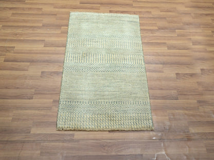 Beige 2'0" x 3'0" Modern and Contemporary Hand knotted Wool Rug - Sku: O076652
