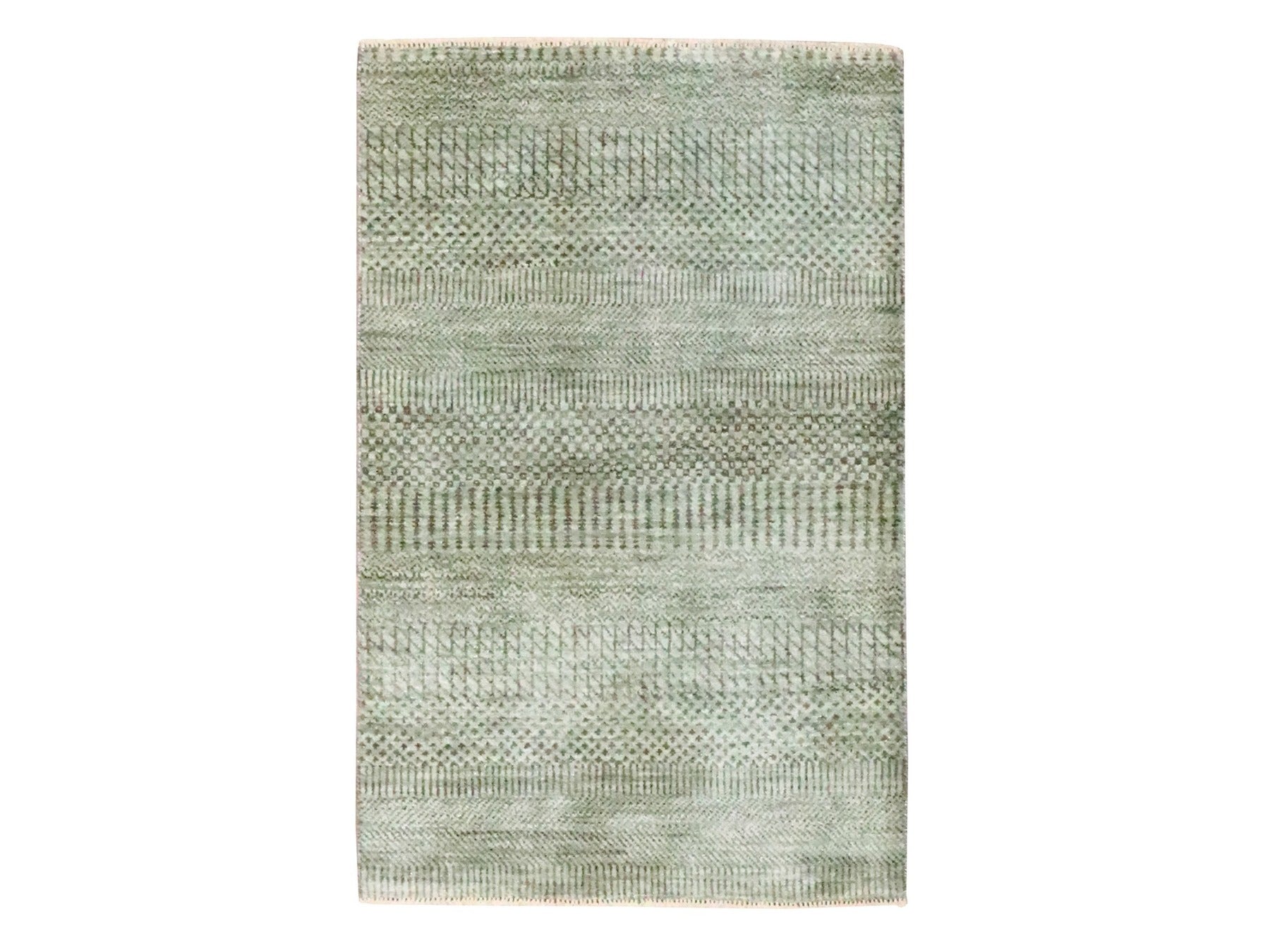 Beige 2'0" x 3'0" Modern and Contemporary Hand knotted Wool Rug - Sku: O076666