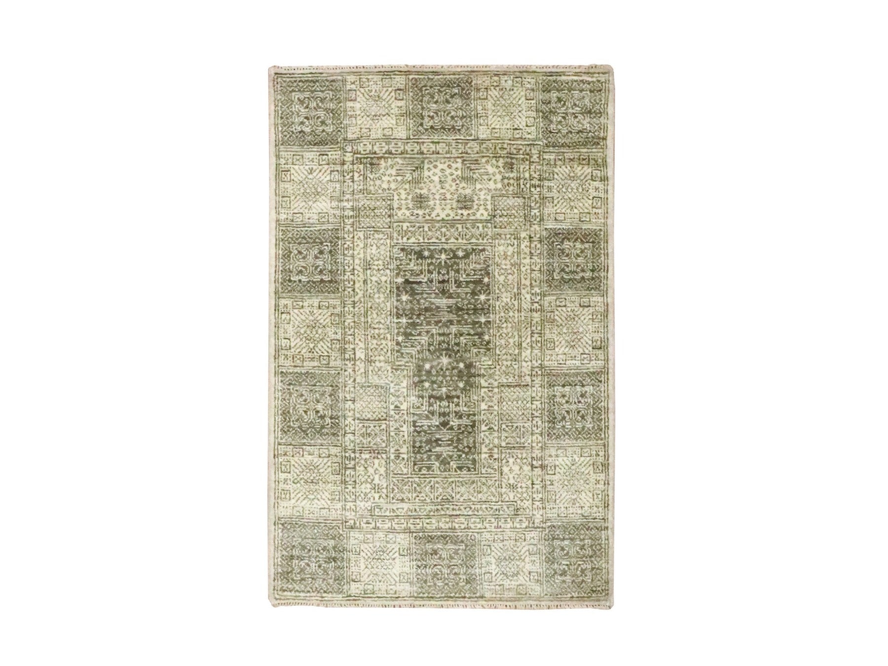 Beige 2'0" x 3'0" Transitional Hand knotted Wool Rug - Sku: O076674
