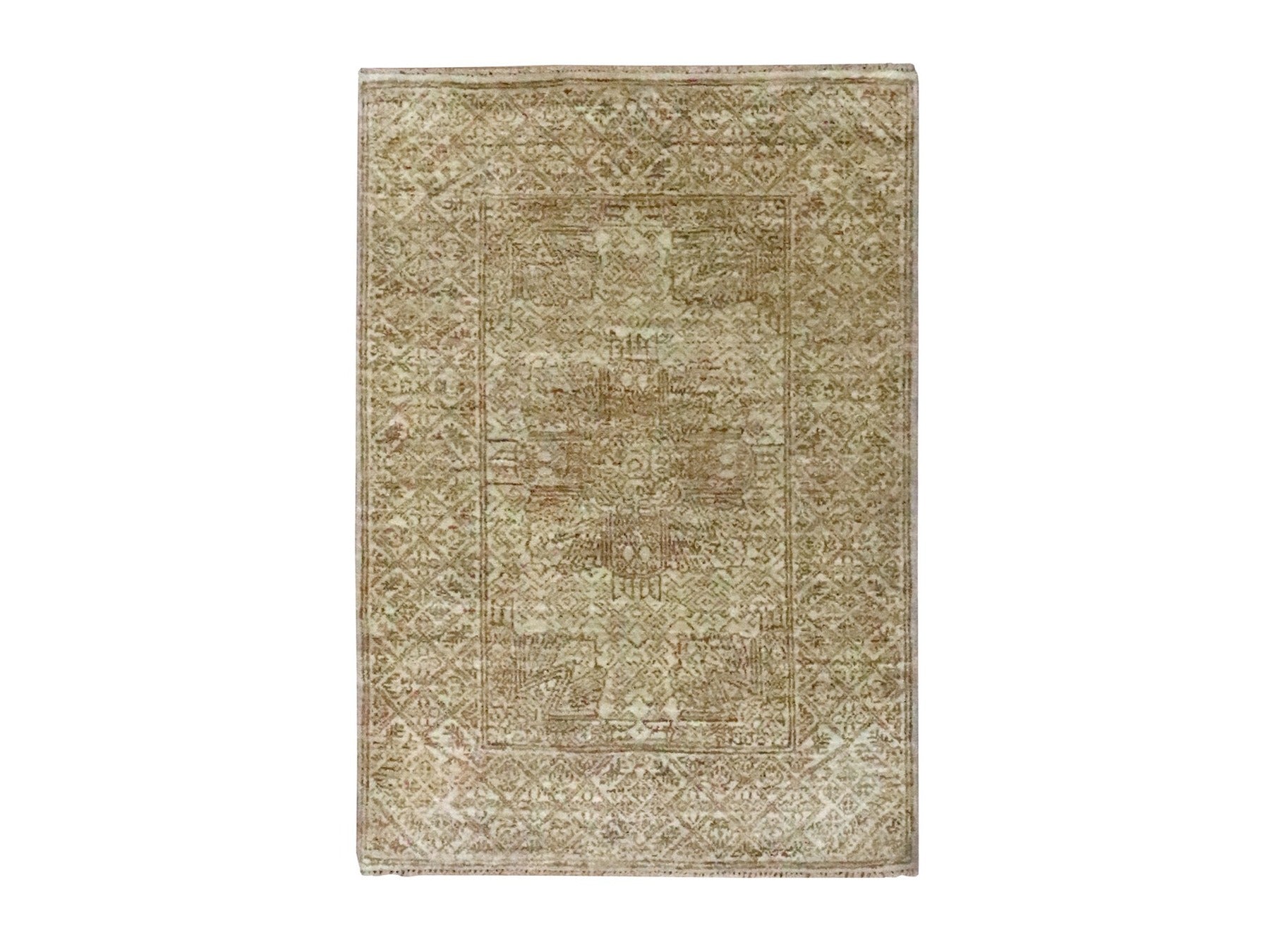 Brown 2'0" x 3'0" Transitional Hand knotted Wool/Silk Rug - Sku: O076677