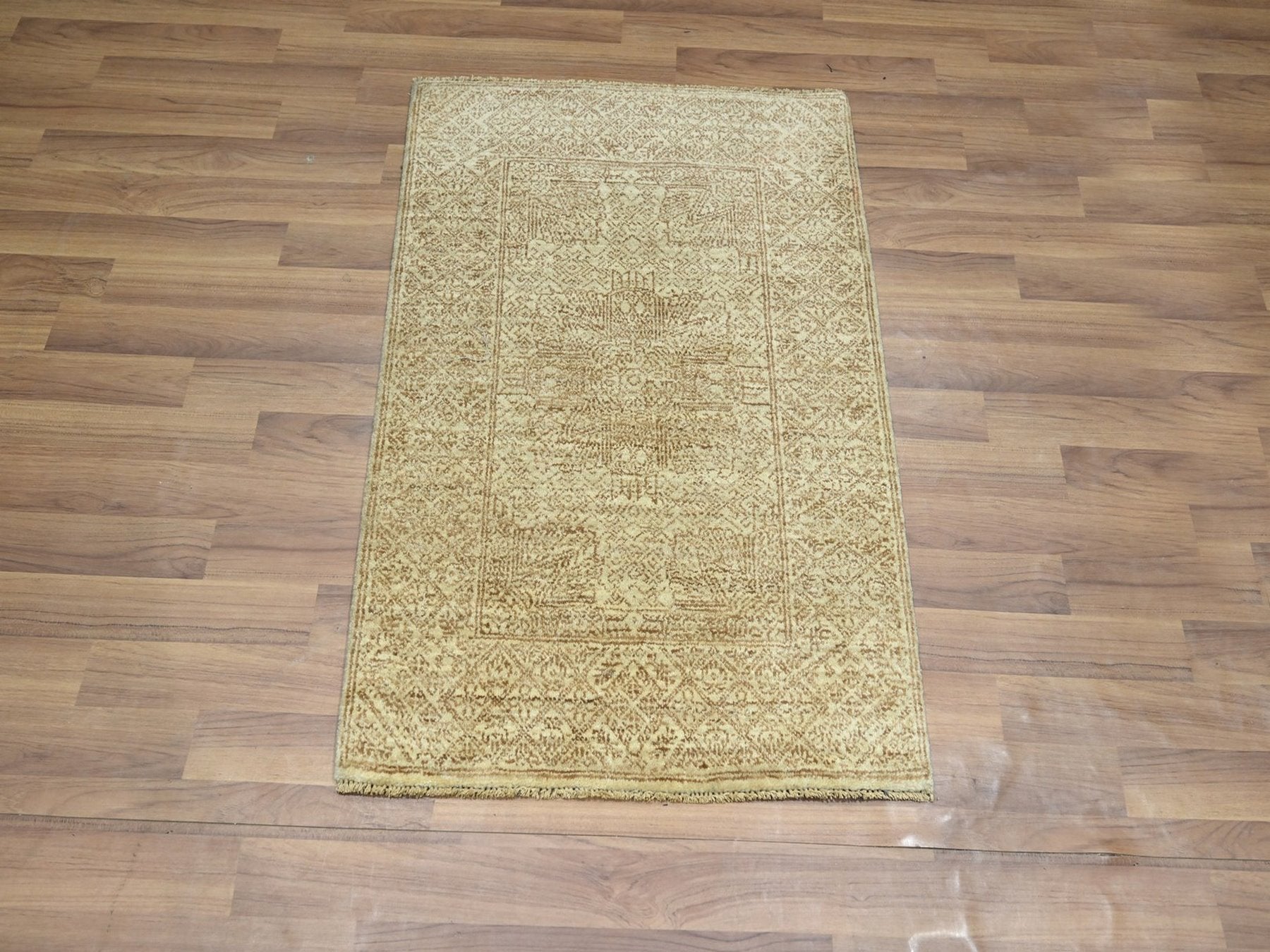 Brown 2'0" x 3'0" Transitional Hand knotted Wool/Silk Rug - Sku: O076677