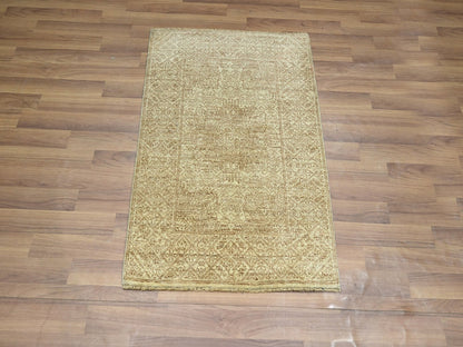 Brown 2'0" x 3'0" Transitional Hand knotted Wool/Silk Rug - Sku: O076677