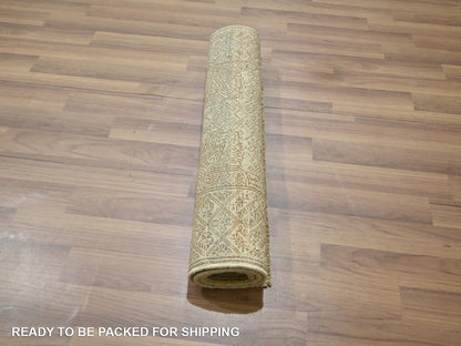Brown 2'0" x 3'0" Transitional Hand knotted Wool/Silk Rug - Sku: O076677