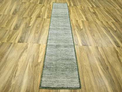 Green 2'6" x 11'10" Modern and Contemporary Hand knotted Wool Rug - Sku: O076740