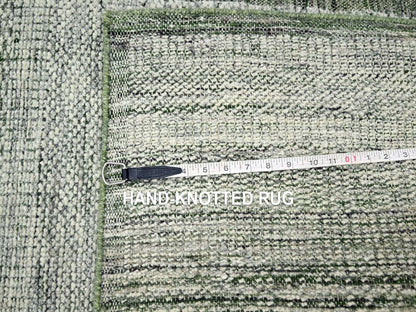 Green 2'6" x 11'10" Modern and Contemporary Hand knotted Wool Rug - Sku: O076740