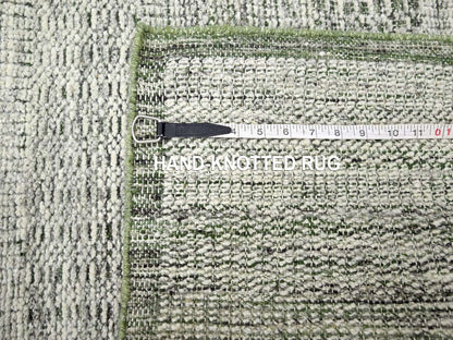 Green 2'6" x 10'0" Modern and Contemporary Hand knotted Wool Rug - Sku: O076741