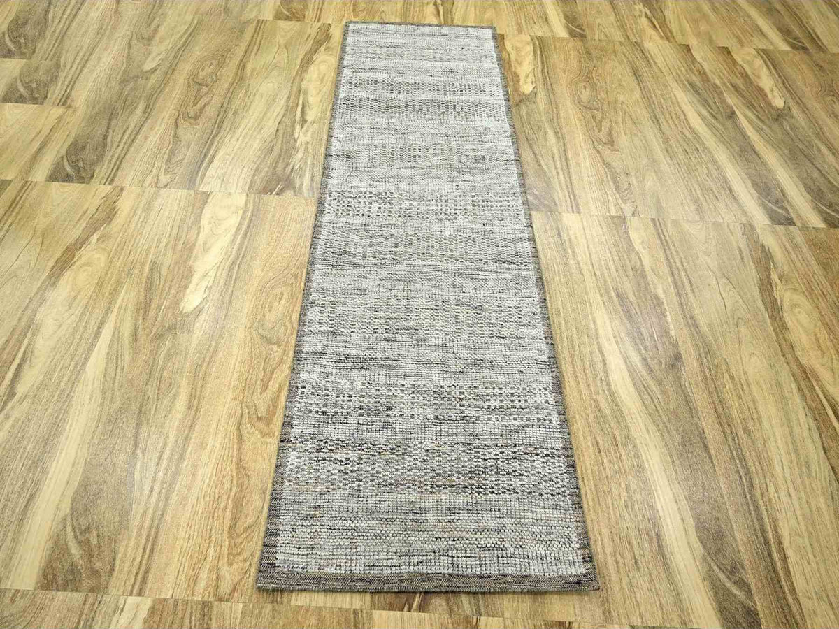 Modern / Contemporary hand-knotted wool runner in Brown, 2'8" x 7'10", SKU O076746 (view 2)