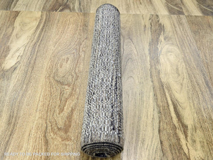 Brown 2'6" x 7'11" Modern and Contemporary Hand knotted Wool Rug - Sku: O076747