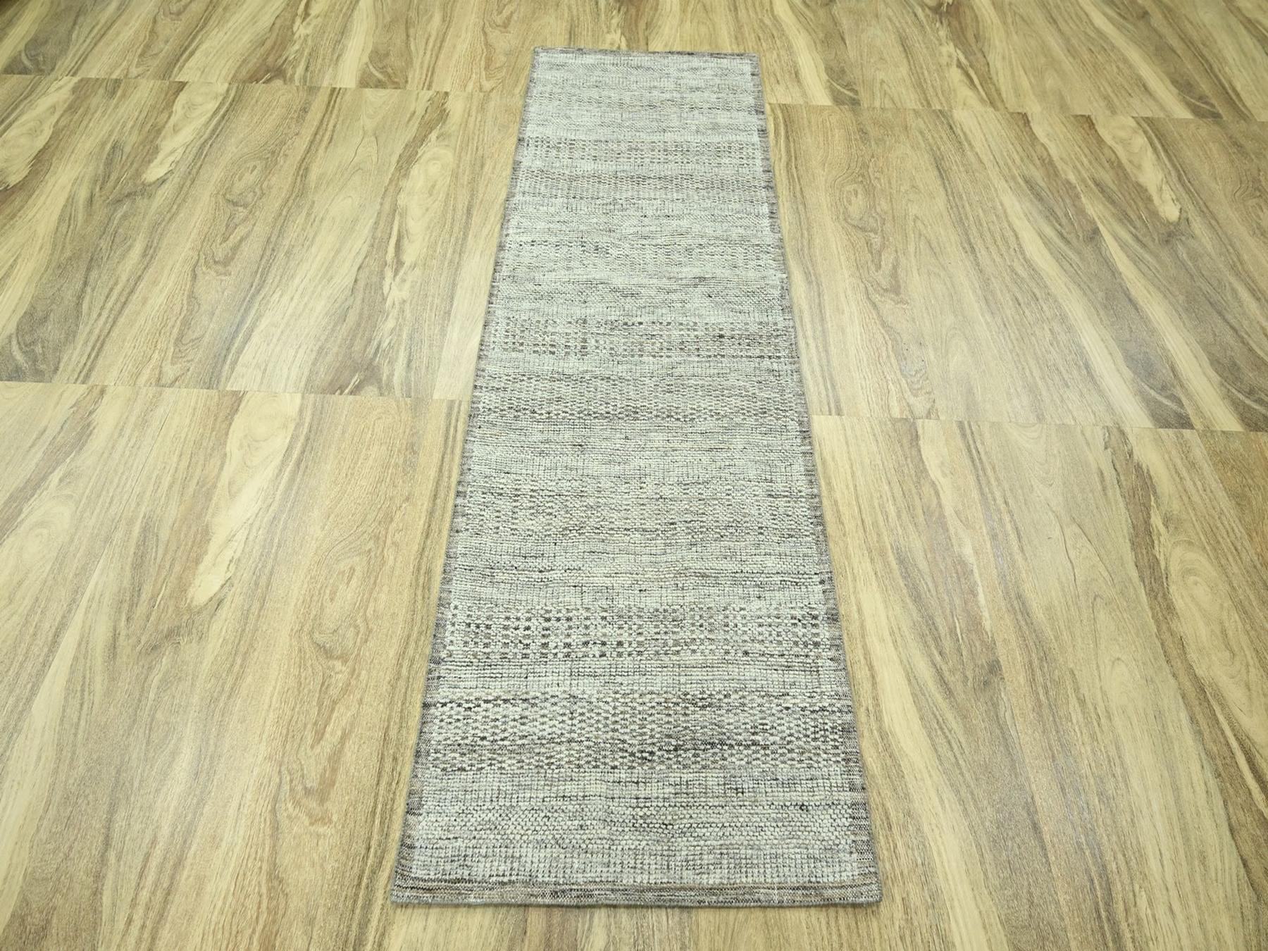 Brown 2'7" x 7'10" Modern and Contemporary Hand knotted Wool Rug - Sku: O076748