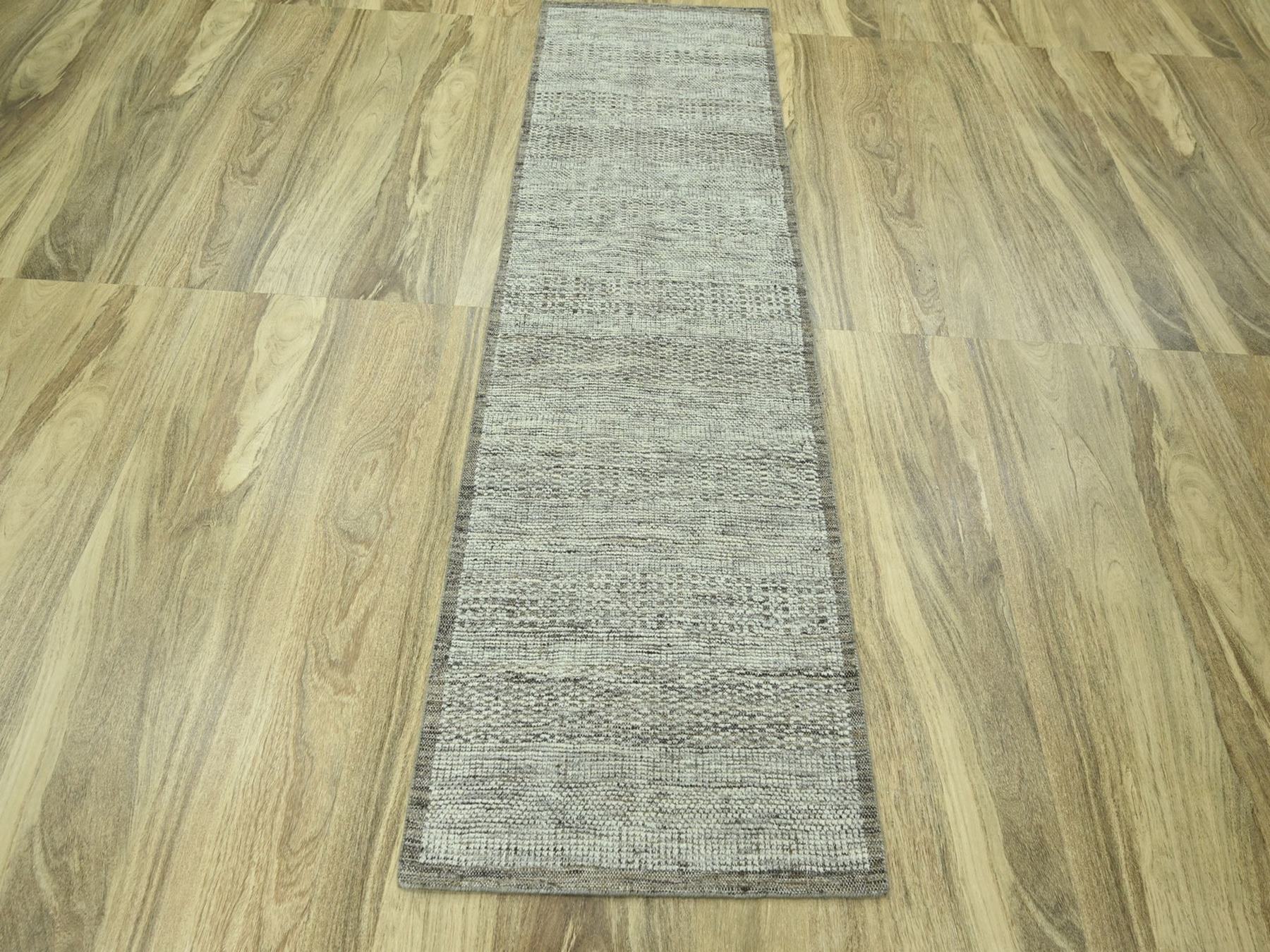 Brown 2'7" x 7'11" Modern and Contemporary Hand knotted Wool Rug - Sku: O076749