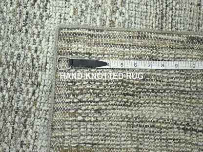 Brown 2'7" x 7'11" Modern and Contemporary Hand knotted Wool Rug - Sku: O076749
