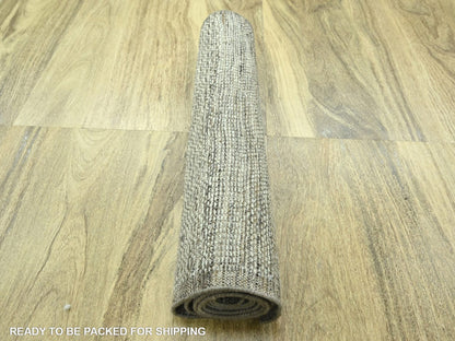 Brown 2'7" x 7'11" Modern and Contemporary Hand knotted Wool Rug - Sku: O076749