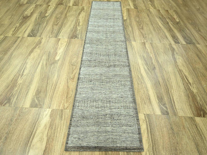 Brown 2'7" x 10'0" Modern and Contemporary Hand knotted Wool Rug - Sku: O076750