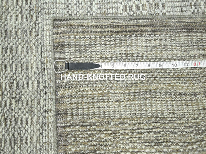Brown 2'7" x 10'0" Modern and Contemporary Hand knotted Wool Rug - Sku: O076750
