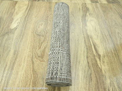 Brown 2'7" x 10'0" Modern and Contemporary Hand knotted Wool Rug - Sku: O076750