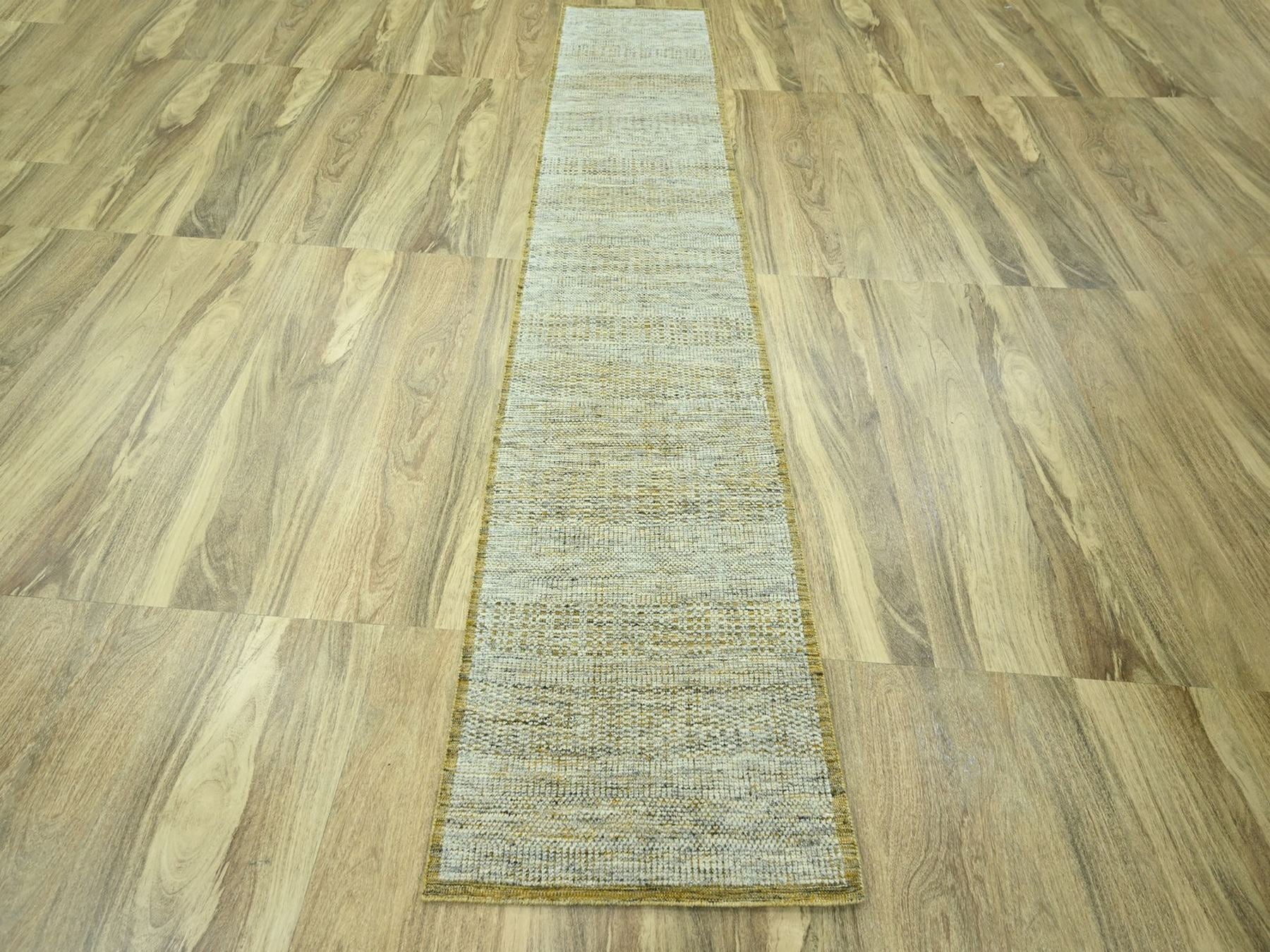 Modern / Contemporary hand-knotted wool runner in Yellow, 2'6" x 11'11" — SKU O076752 (view 2)