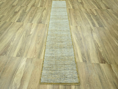 Modern / Contemporary hand-knotted wool runner in Yellow, 2'6" x 11'11" — SKU O076752 (view 2)