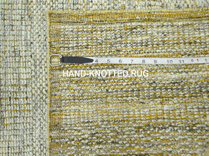 Modern / Contemporary hand-knotted wool runner in Yellow, 2'6" x 11'11" — SKU O076752 (view 6)