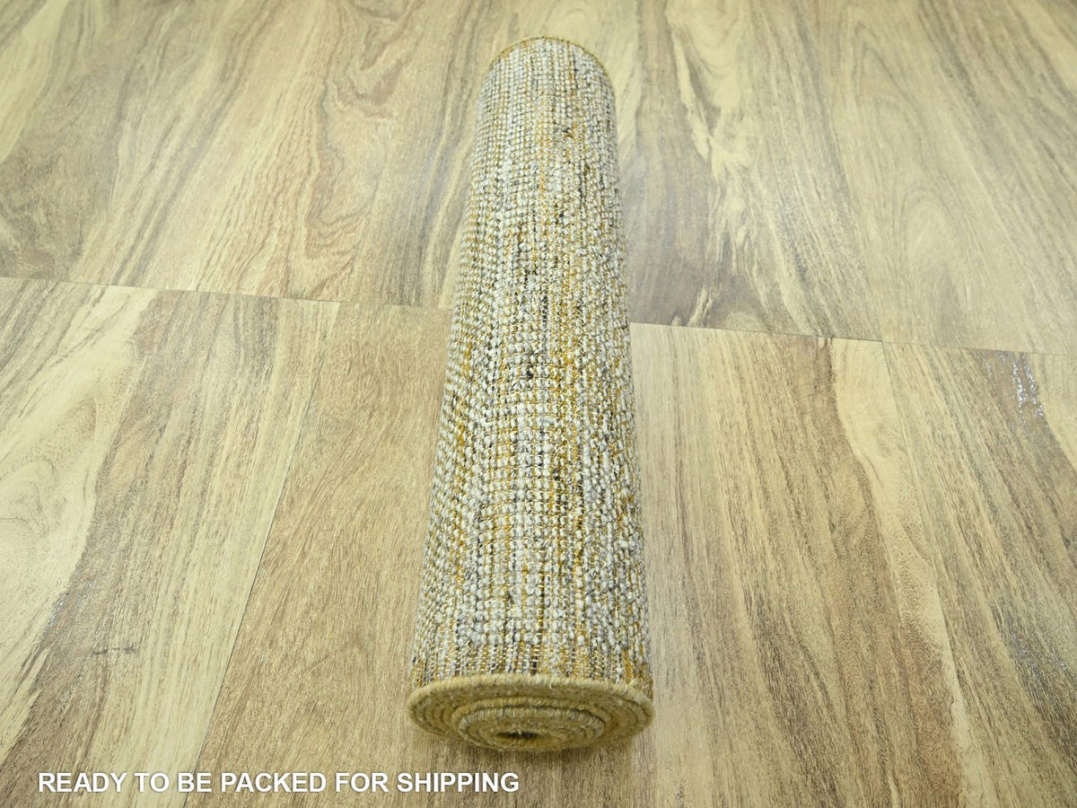 Modern / Contemporary hand-knotted wool runner in Yellow, 2'6" x 11'11" — SKU O076752 (view 7)