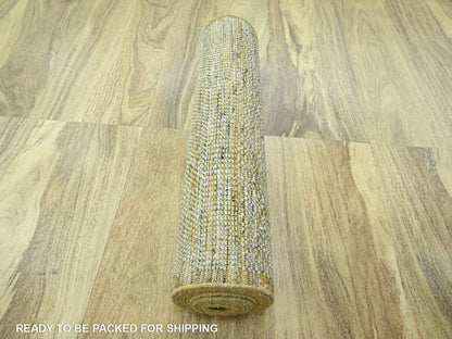 Modern / Contemporary hand-knotted wool runner in Yellow, 2'6" x 11'11" — SKU O076752 (view 7)