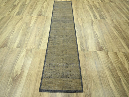 Brown 2'6" x 9'11" Modern and Contemporary Hand knotted Wool Rug - Sku: O076756