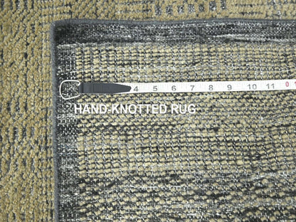 Brown 2'6" x 9'11" Modern and Contemporary Hand knotted Wool Rug - Sku: O076756