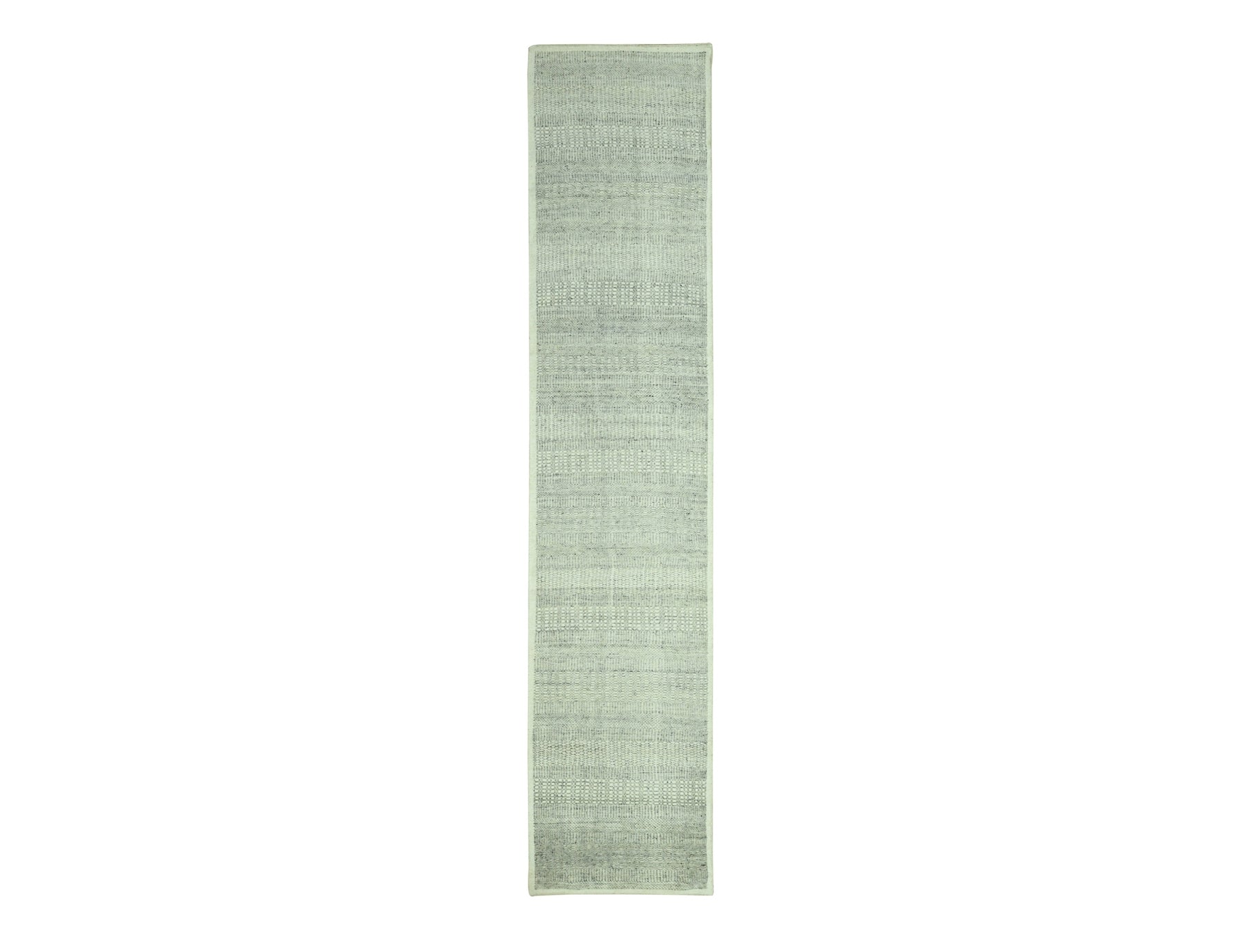 Grey 2'7" x 12'1" Modern and Contemporary Hand knotted Wool Rug - Sku: O076761