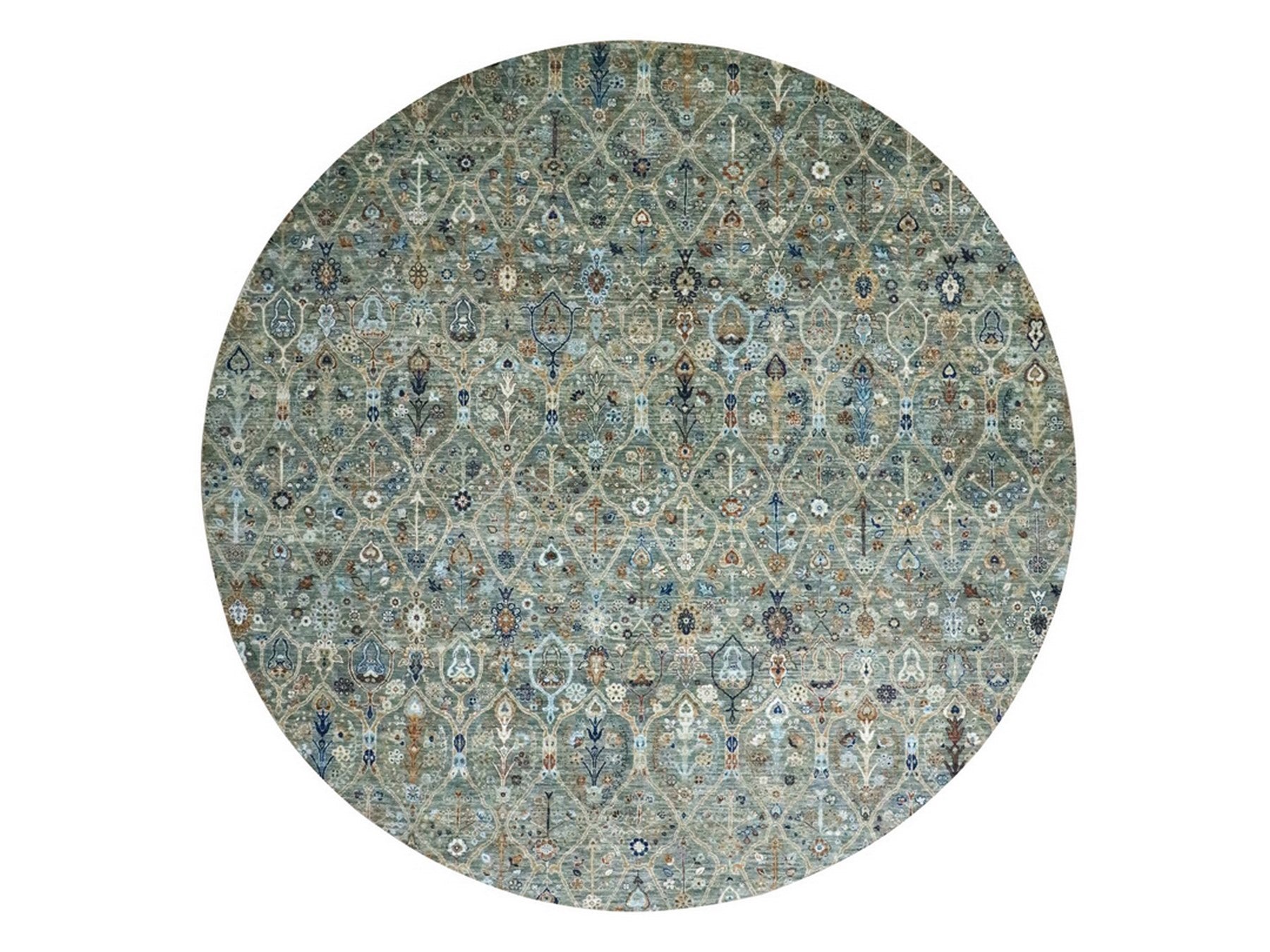 Green 11'10" x 11'10" Oushak And Peshawar Hand knotted Wool Rug - Sku: O076790