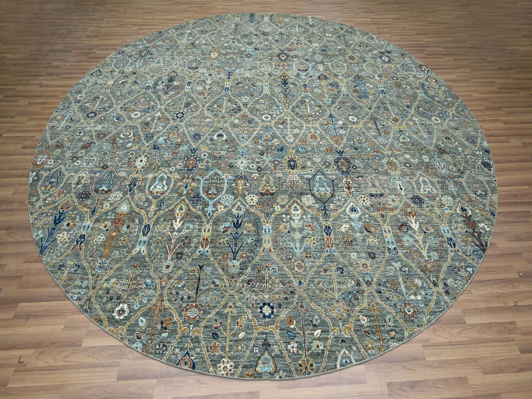Agra Oushak hand-knotted wool rug in Green, 11'10" x 11'10" — SKU O076790 (view 2)