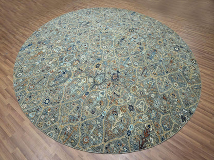 Green 11'10" x 11'10" Oushak And Peshawar Hand knotted Wool Rug - Sku: O076790