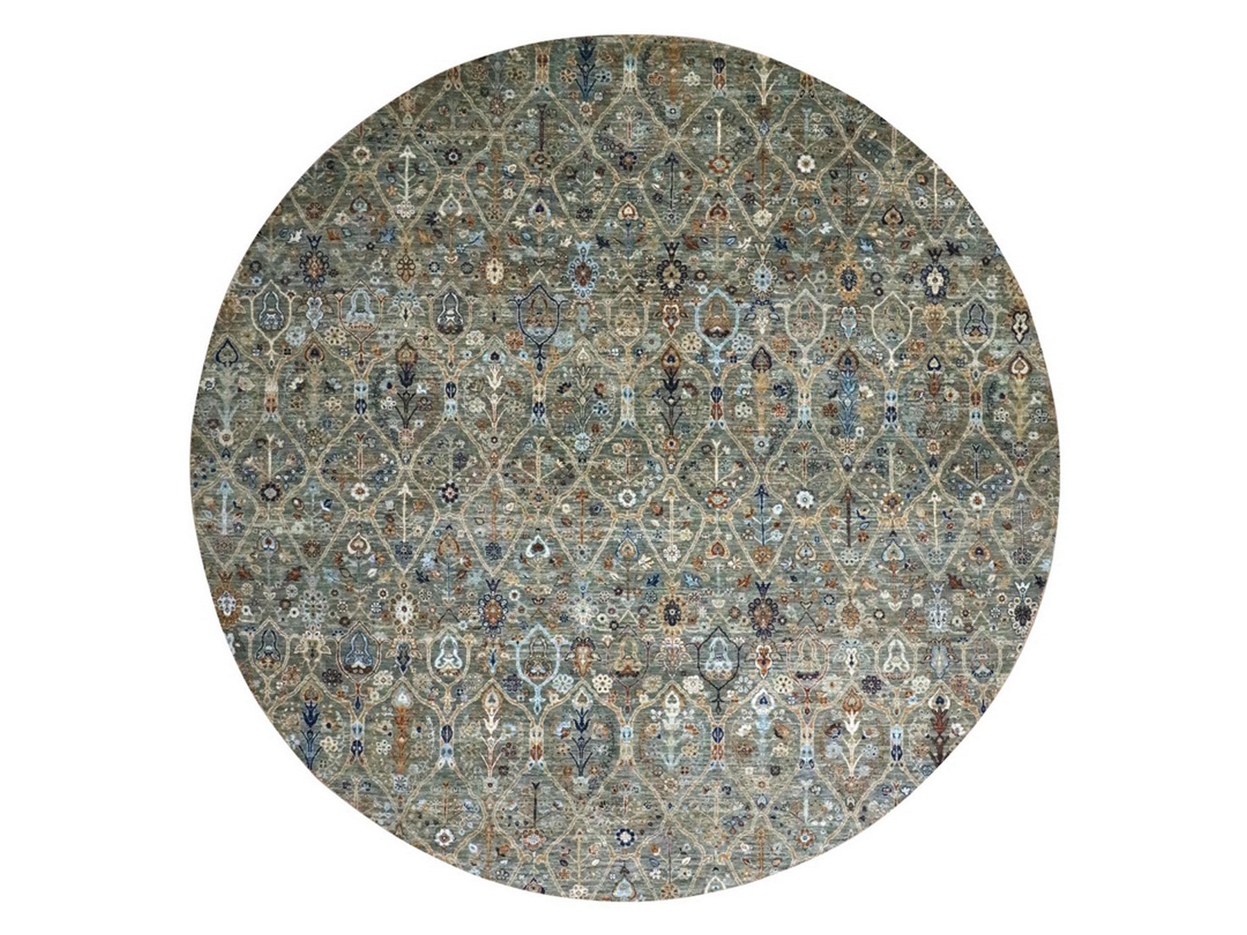 Green 9'10" x 9'10" Oushak And Peshawar Hand knotted Wool Rug - Sku: O076791