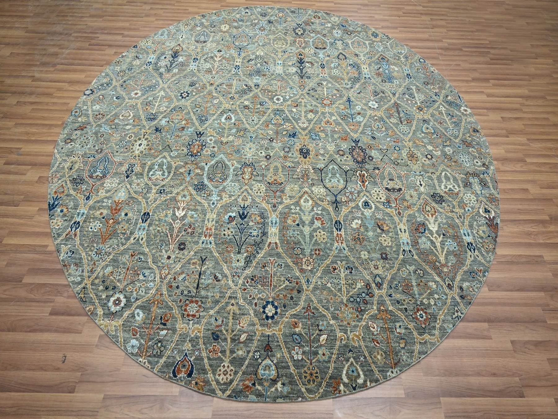 Green 9'10" x 9'10" Oushak And Peshawar Hand knotted Wool Rug - Sku: O076791