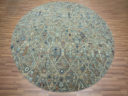Green 9'10" x 9'10" Oushak And Peshawar Hand knotted Wool Rug - Sku: O076791