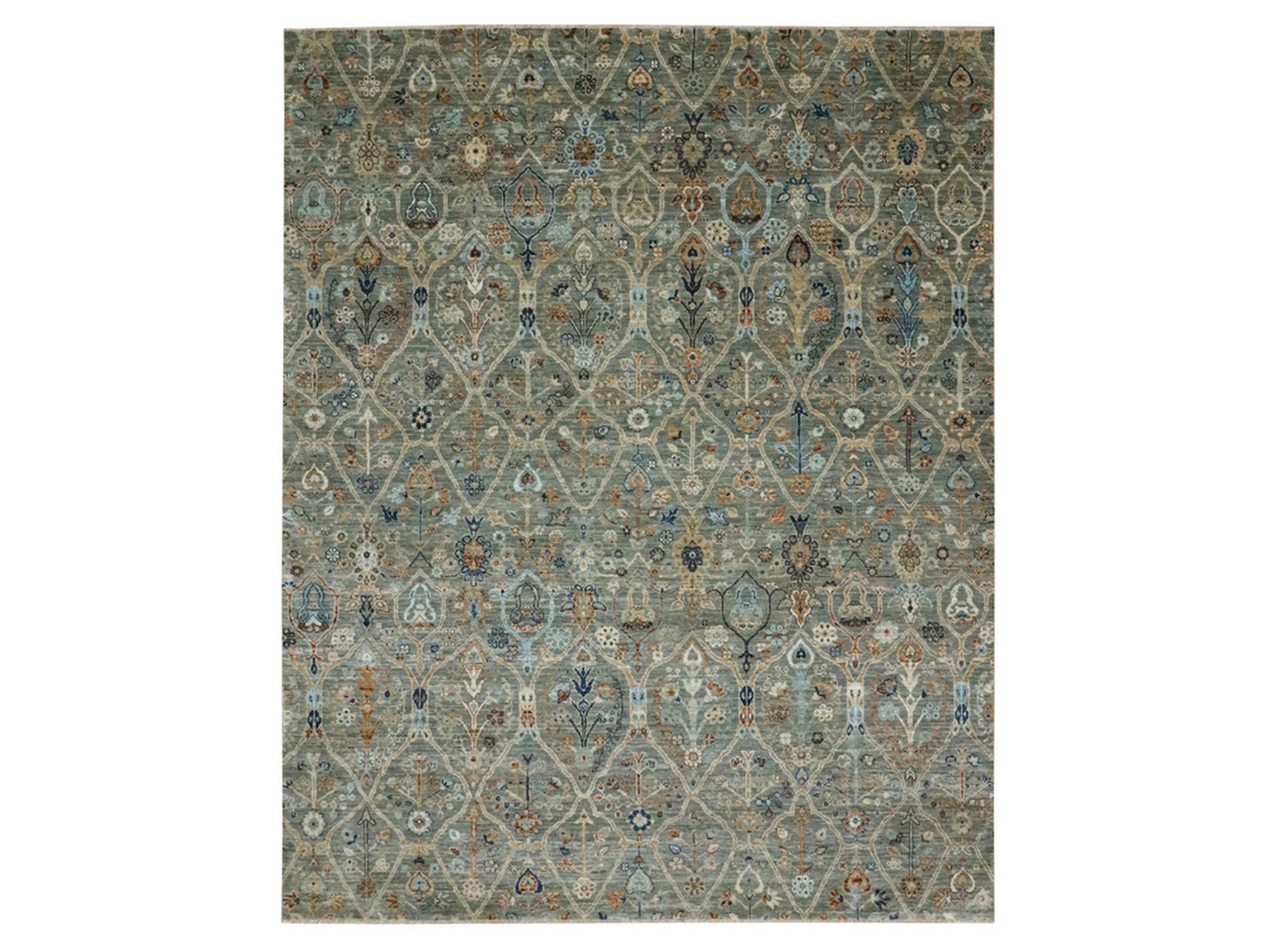 Green 8'1" x 10'0" Oushak And Peshawar Hand knotted Wool Rug - Sku: O076801