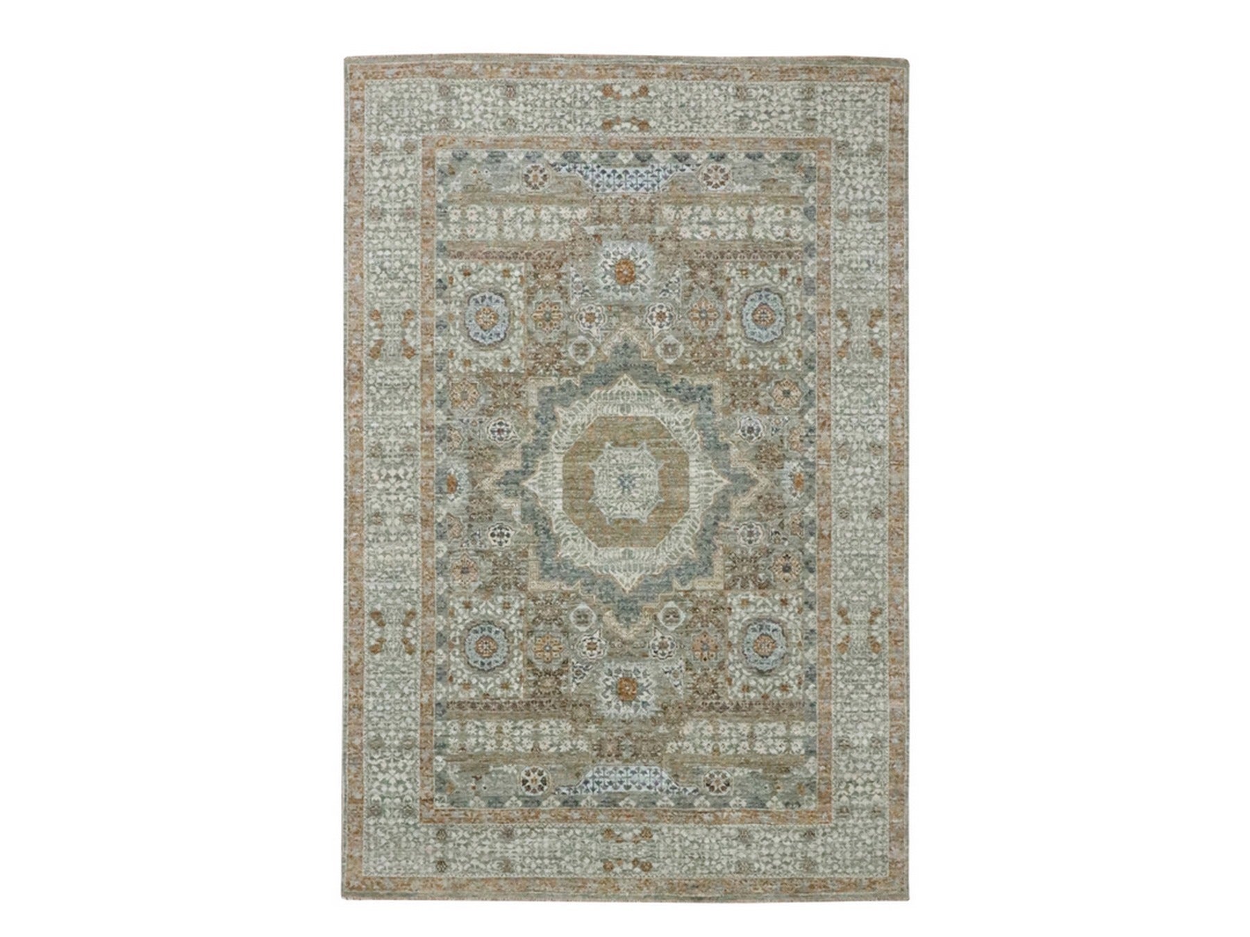 Green 6'1" x 9'1" Mamluk Hand knotted Wool Rug - Sku: O076803