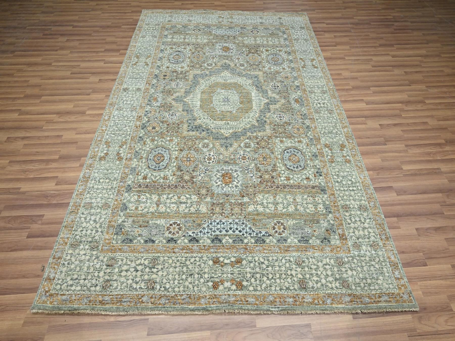 Green 6'1" x 9'1" Mamluk Hand knotted Wool Rug - Sku: O076803