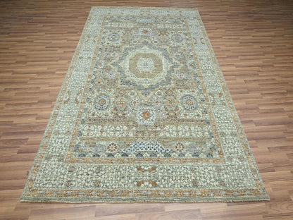 Green 6'1" x 9'1" Mamluk Hand knotted Wool Rug - Sku: O076803