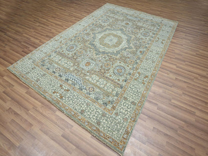Green 6'1" x 9'1" Mamluk Hand knotted Wool Rug - Sku: O076803