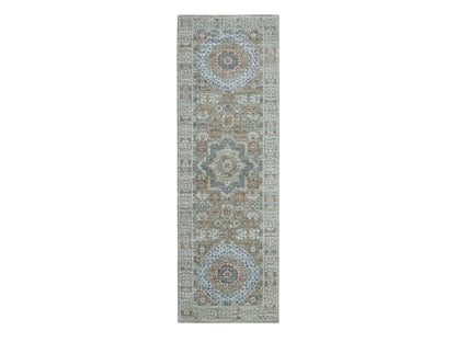 Green 2'8" x 8'1" Mamluk Hand knotted Wool Rug - Sku: O076811