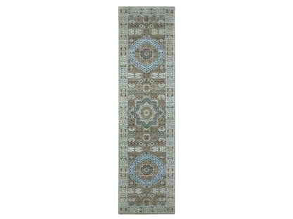 Green 2'8" x 10'4" Mamluk Hand knotted Wool Rug - Sku: O076813