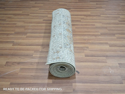 Green 2'8" x 10'4" Mamluk Hand knotted Wool Rug - Sku: O076813