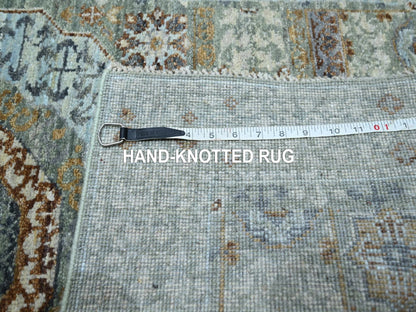 Green 2'8" x 10'4" Mamluk Hand knotted Wool Rug - Sku: O076813