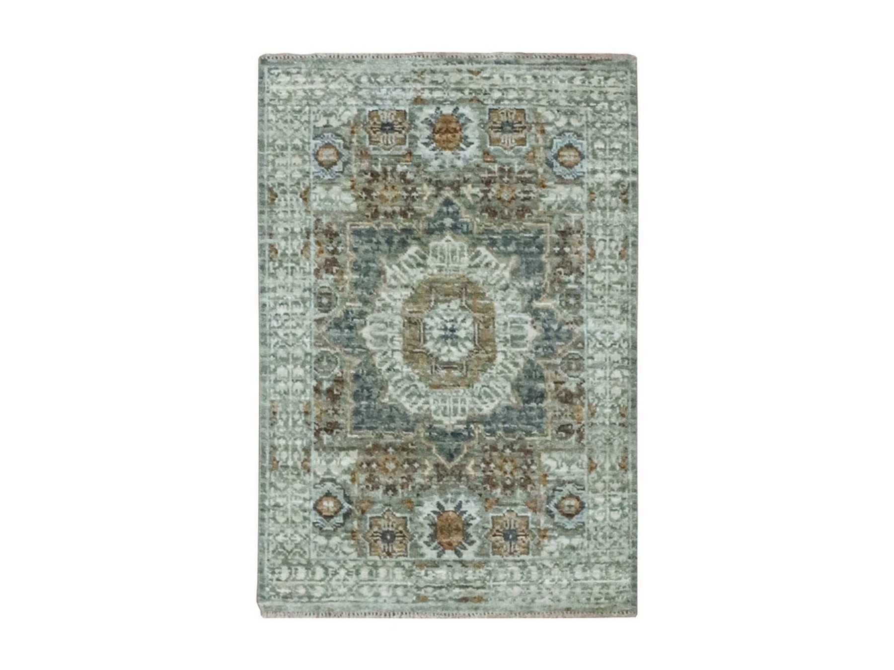 Green 2'1" x 3'1" Mamluk Hand knotted Wool Rug - Sku: O076816