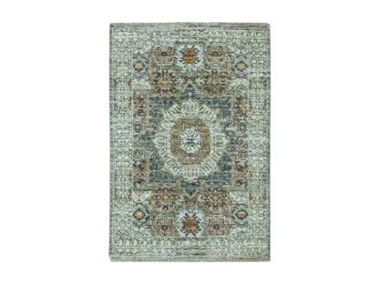 Green 2'1" x 3'1" Mamluk Hand knotted Wool Rug - Sku: O076816