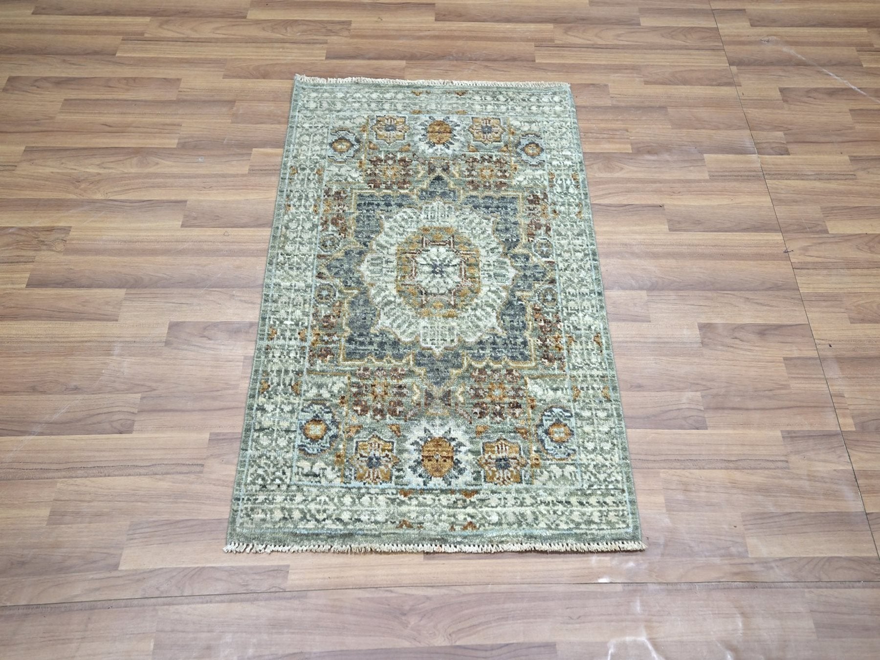 Green 2'1" x 3'1" Mamluk Hand knotted Wool Rug - Sku: O076816
