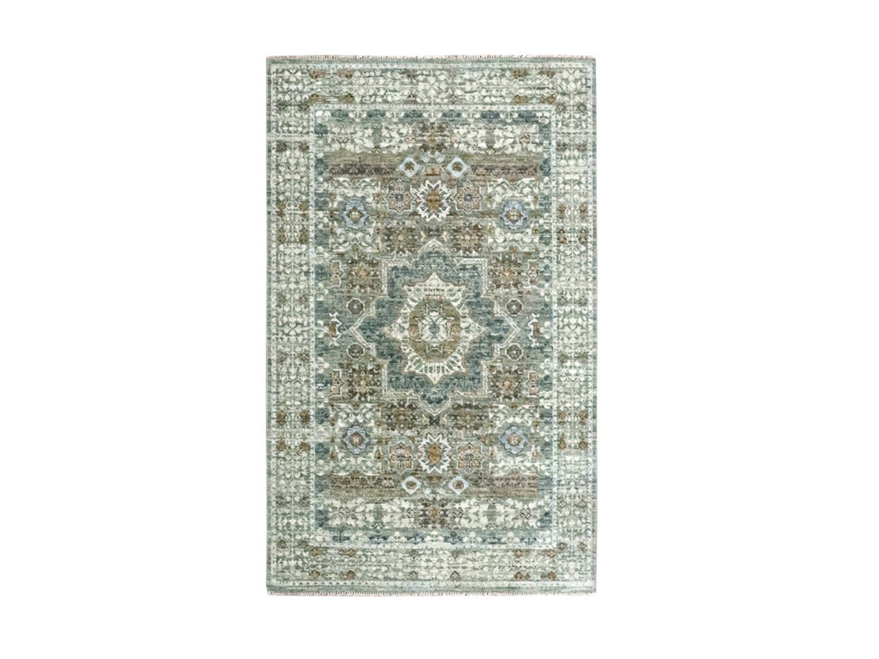 Green 3'0" x 5'1" Mamluk Hand knotted Wool Rug - Sku: O076822